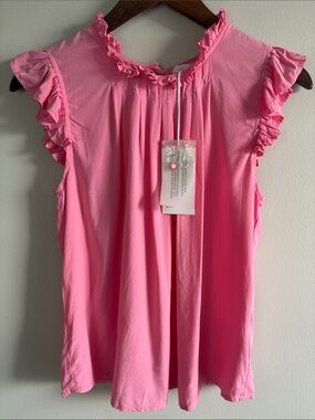 Dear John Clarin Shirt NWT Pink Ruffle Trim Sleeveless Blouse Size S